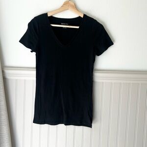 Merona Black Cotton Small Short Sleeve V-Neck Tee Shirt